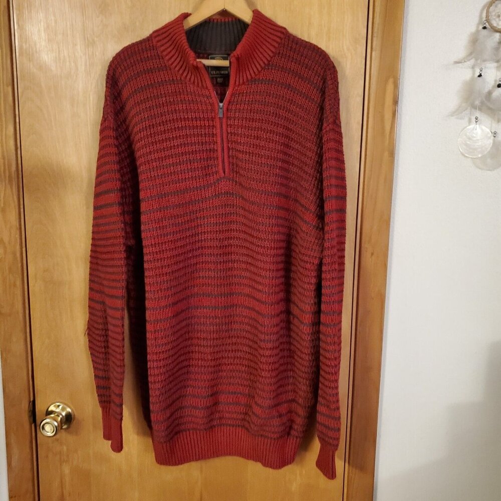 FX Fusion 1/4 Zip Striped Knit Sweater Mens Size 2XLT Maroon And Black